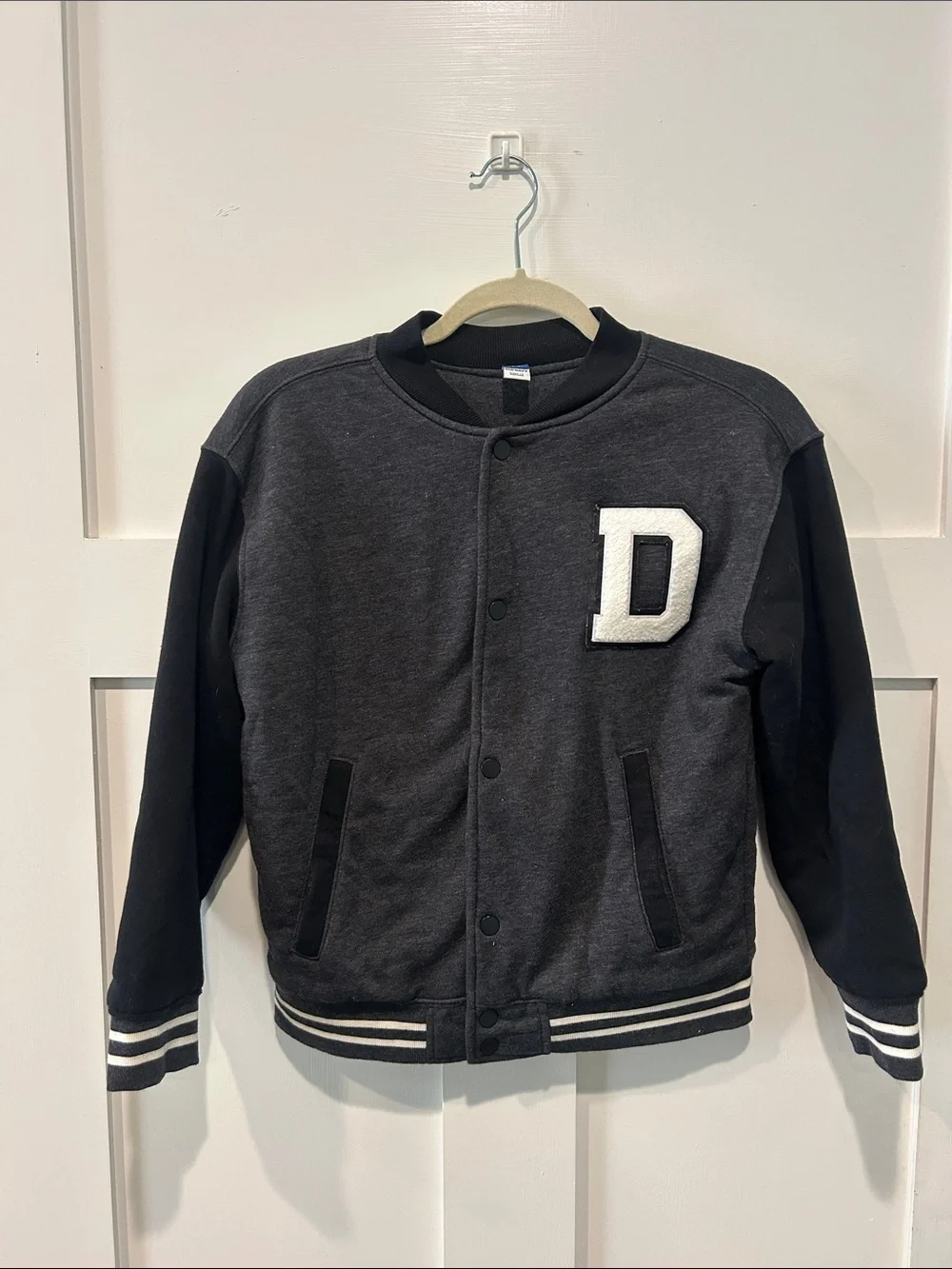 Dark Gray & Black Letterman Jacket with 'D' Patch